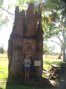 Mataranka Termite Mound - Deanne is dwarfed by its scale