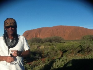 Steve and fly-net enjoying Uluru sunset