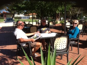 Steve, Rod and Dearne enjoying a coffee in the township of Dongara