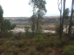 Looking out the window at significant open cut Collie coal mines